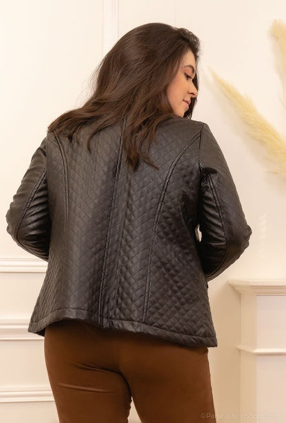 Plus Size Fake Leather Jacket