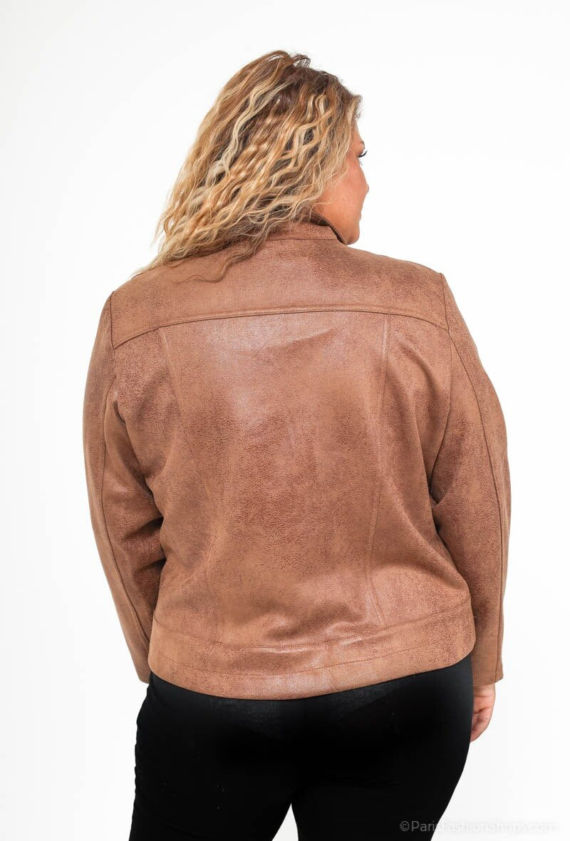 Plus Size Paljetter Faux Leather Jacka