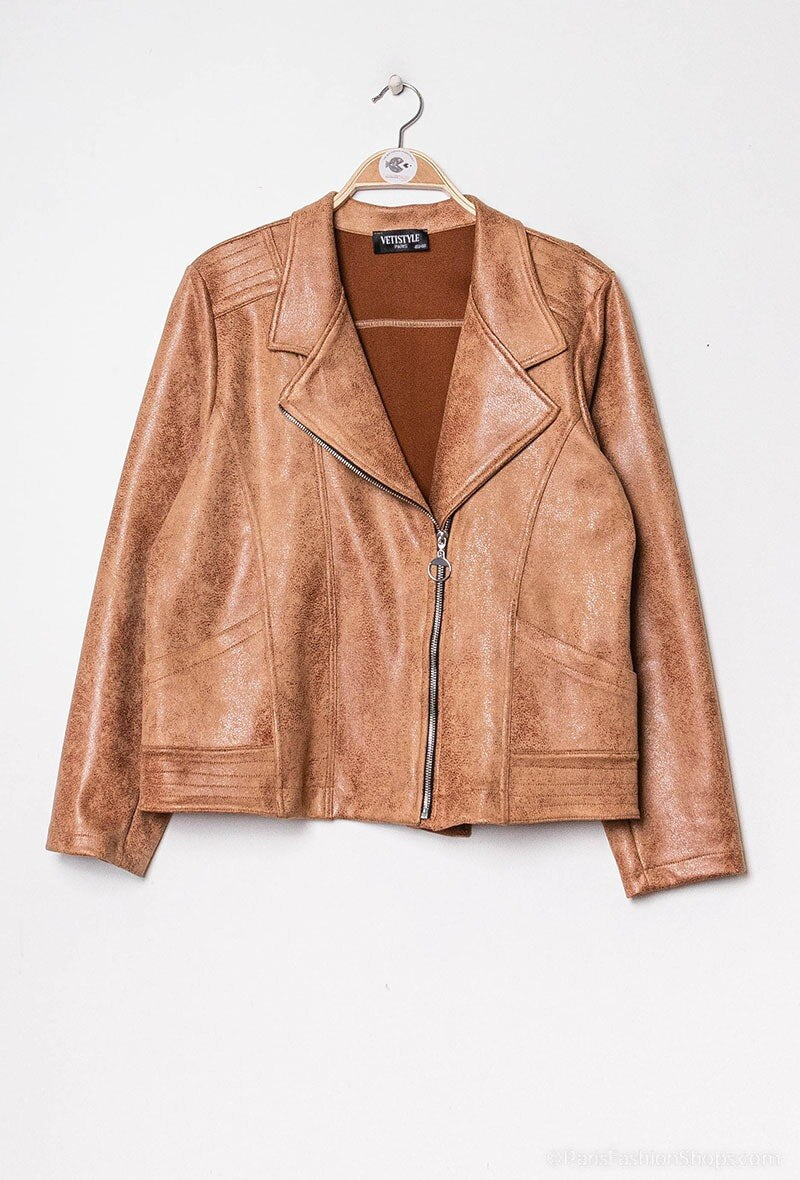 Plus Size sequin faux leather jacket