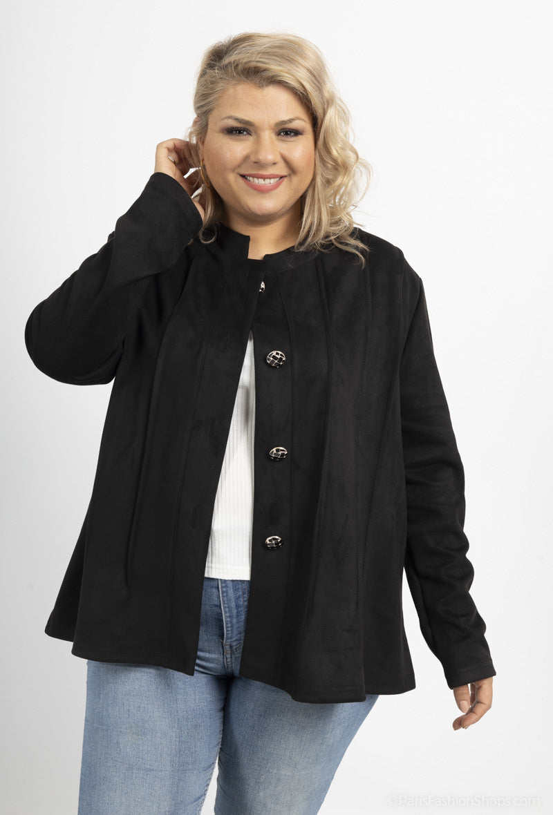 Plus Size Knäppt Suedejacka