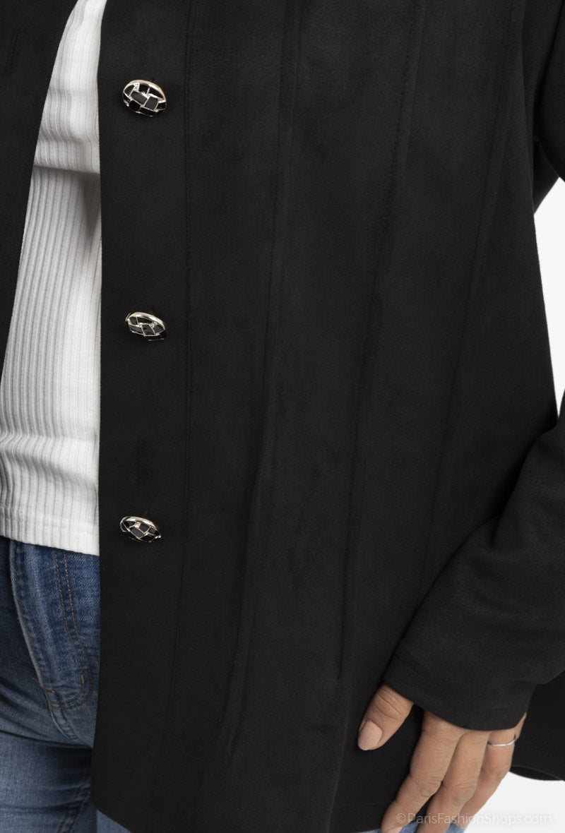 Plus Size Knäppt Suedejacka