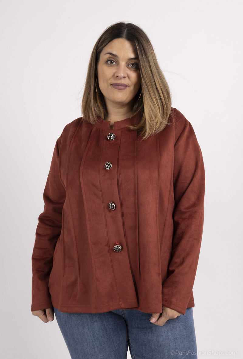 Plus Size Buttoned suede jacket