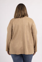 Suede-look jacket with half-circle neckline i Stor Storlek