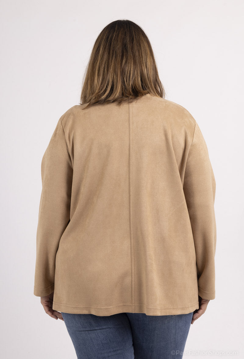 Suede-look jacket with half-circle neckline i Stor Storlek