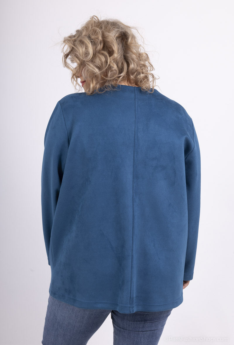 Plus Size Mock Neck Faux Suede Jacket