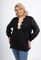 Plus Size Mocka Jacka med Spetsärmar