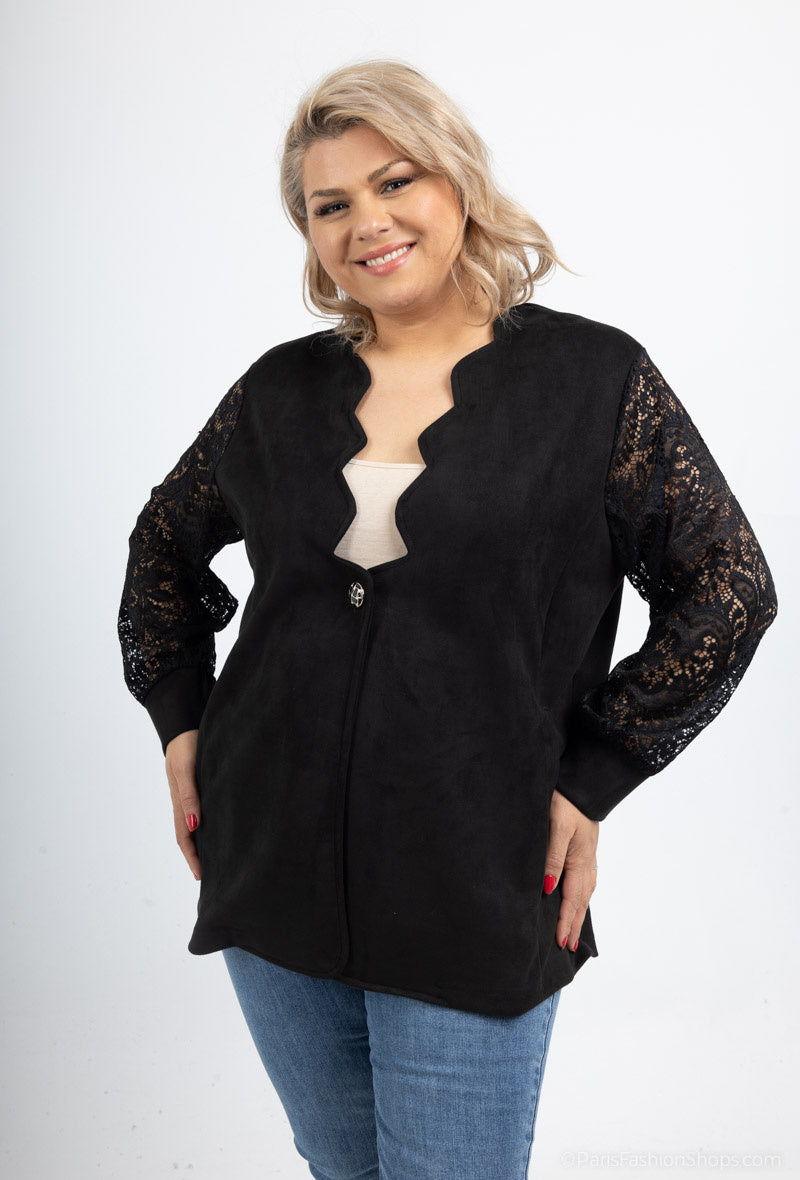 Plus Size Mocka Jacka med Spetsärmar