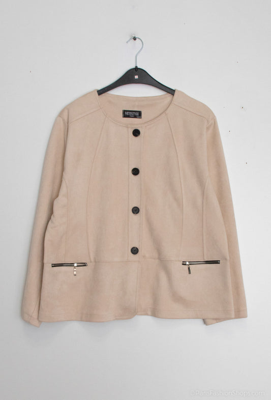 Plus Size Suede Effect Jacket with Pocket Zip
