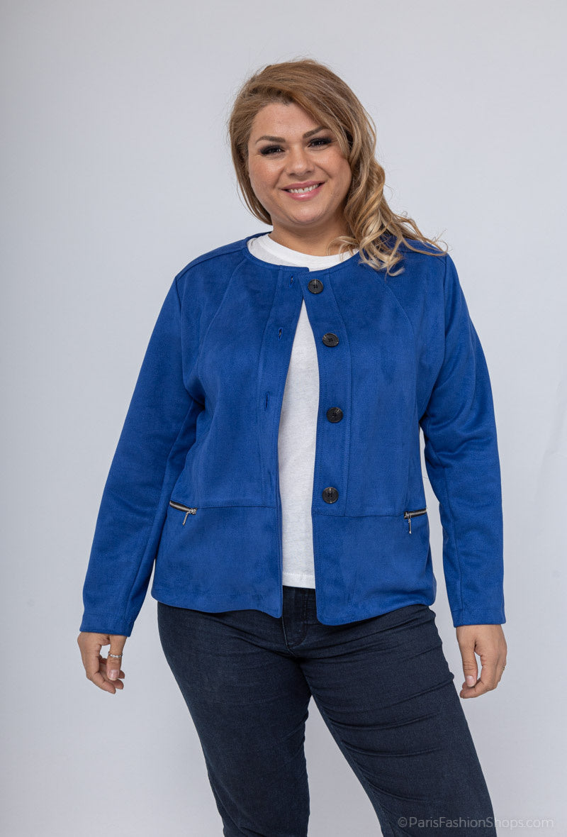 Plus Size Suede effect jacket with pocket zip