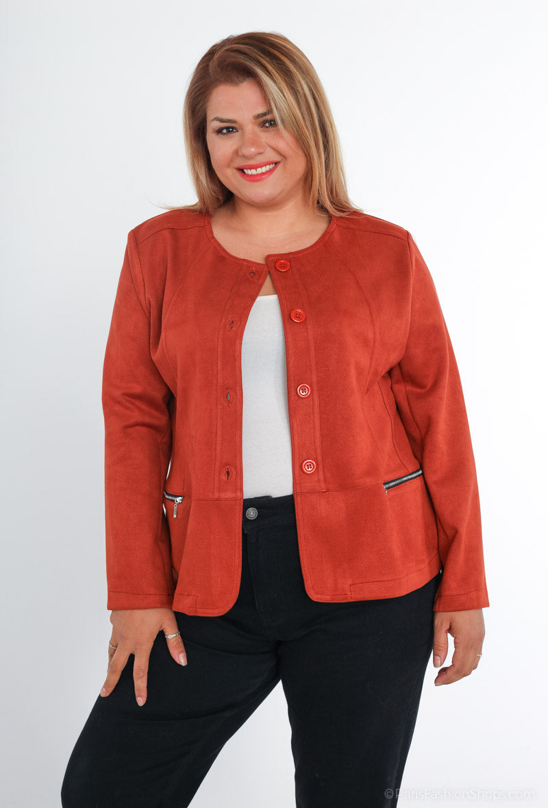 Plus Size Suede effect jacket with pocket zip