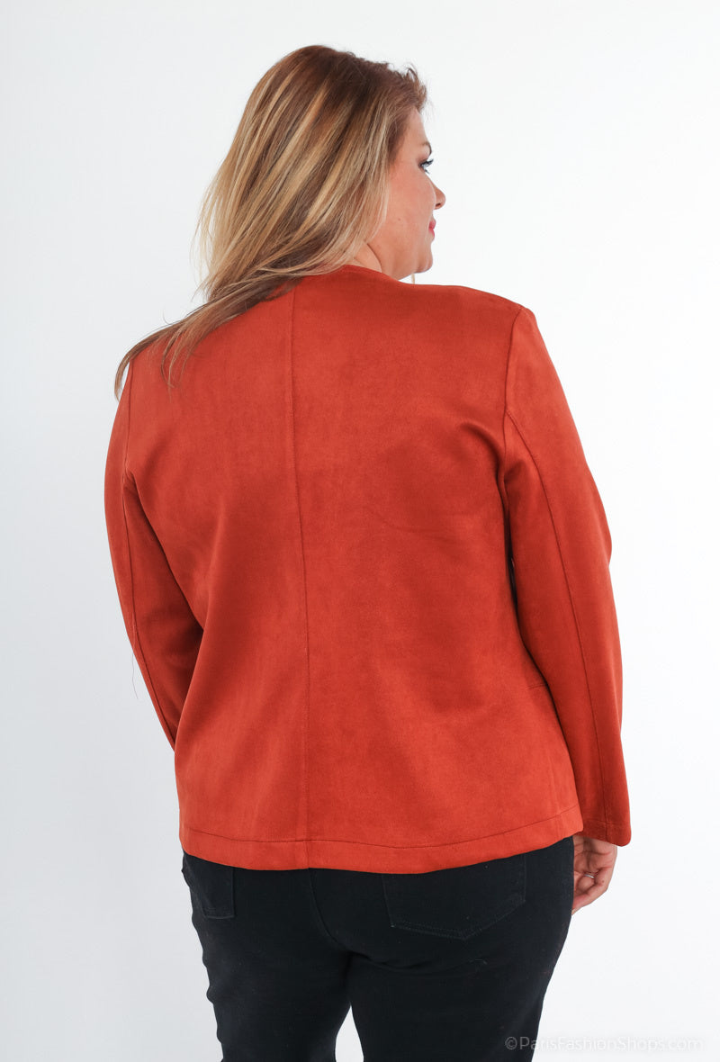 Suede-look jacka med dragkedjeficka i Stor Storlek