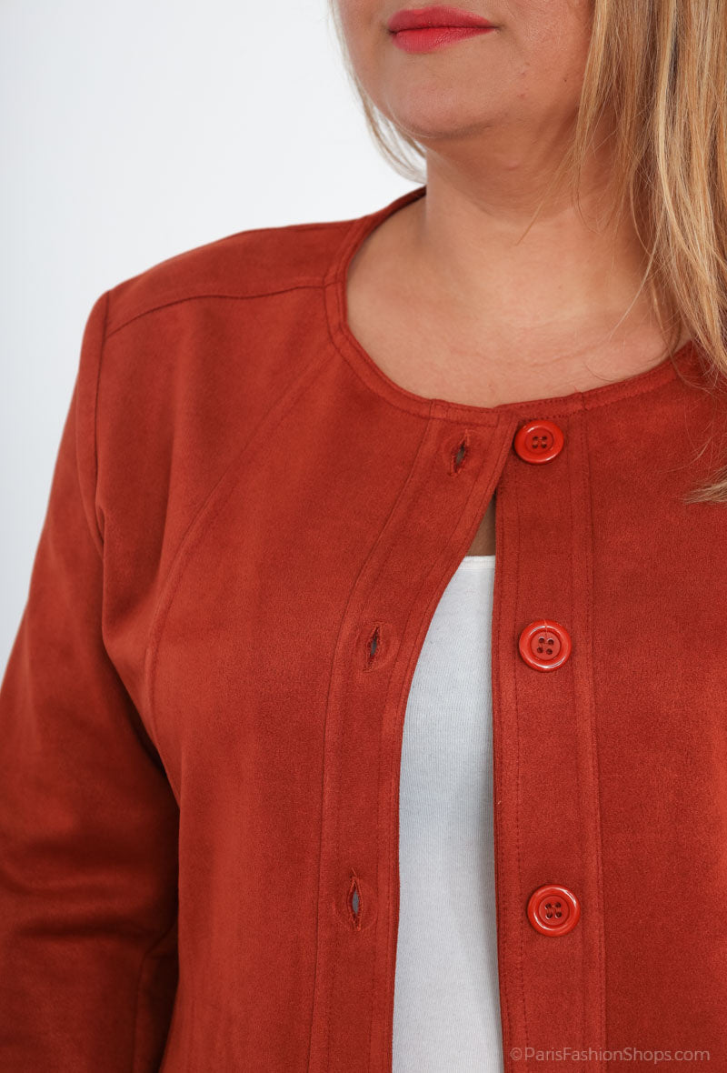 Suede-look jacka med dragkedjeficka i Stor Storlek