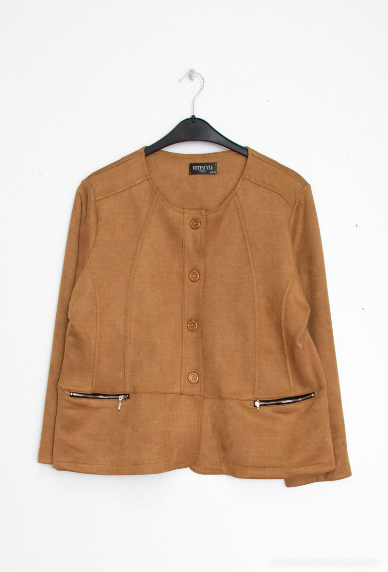 Plus Size Suede effect jacket with pocket zip