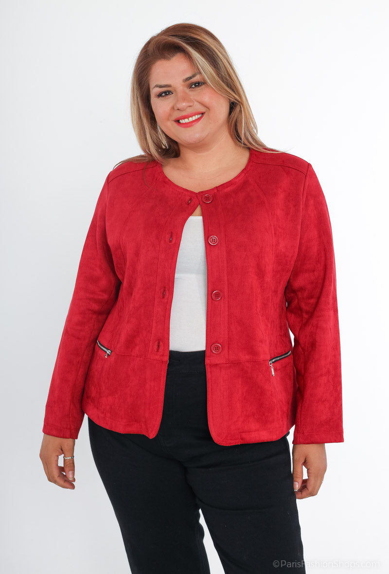 Plus Size Suede effect jacket with pocket zip
