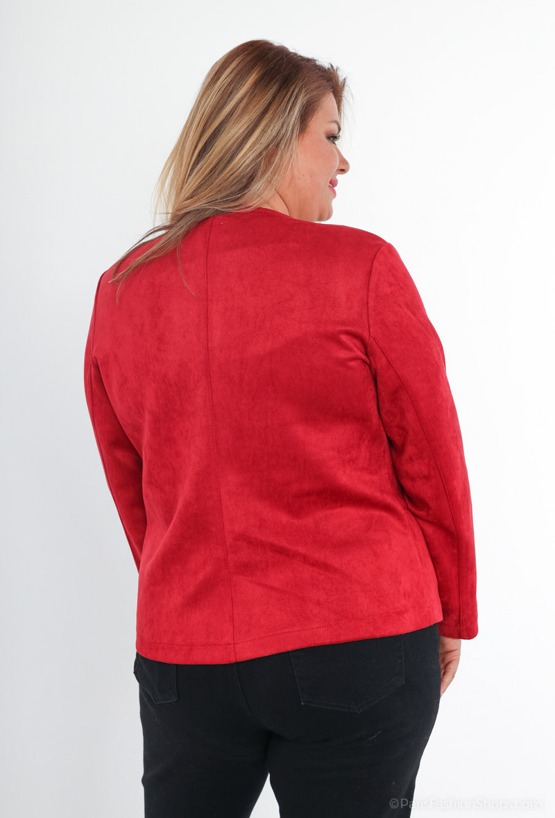 Plus Size Suede Effect Jacket with Pocket Zip