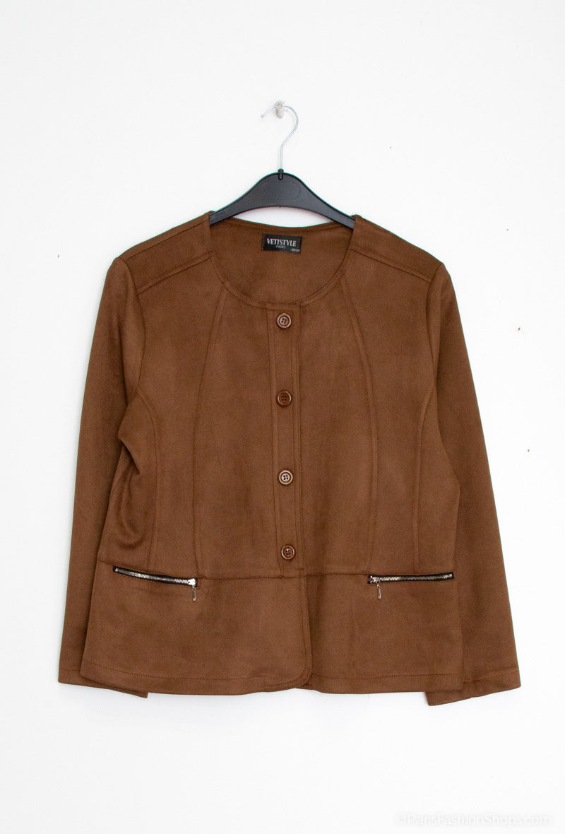 Plus Size Suede effect jacket with pocket zip
