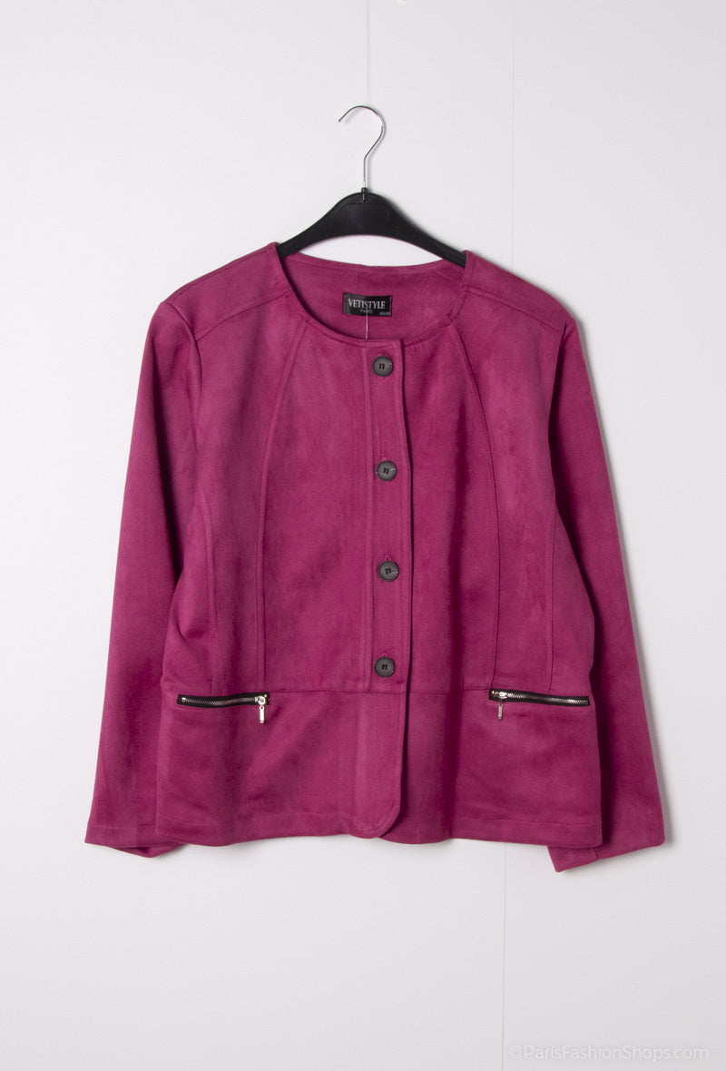 Plus Size Suede effect jacket with pocket zip