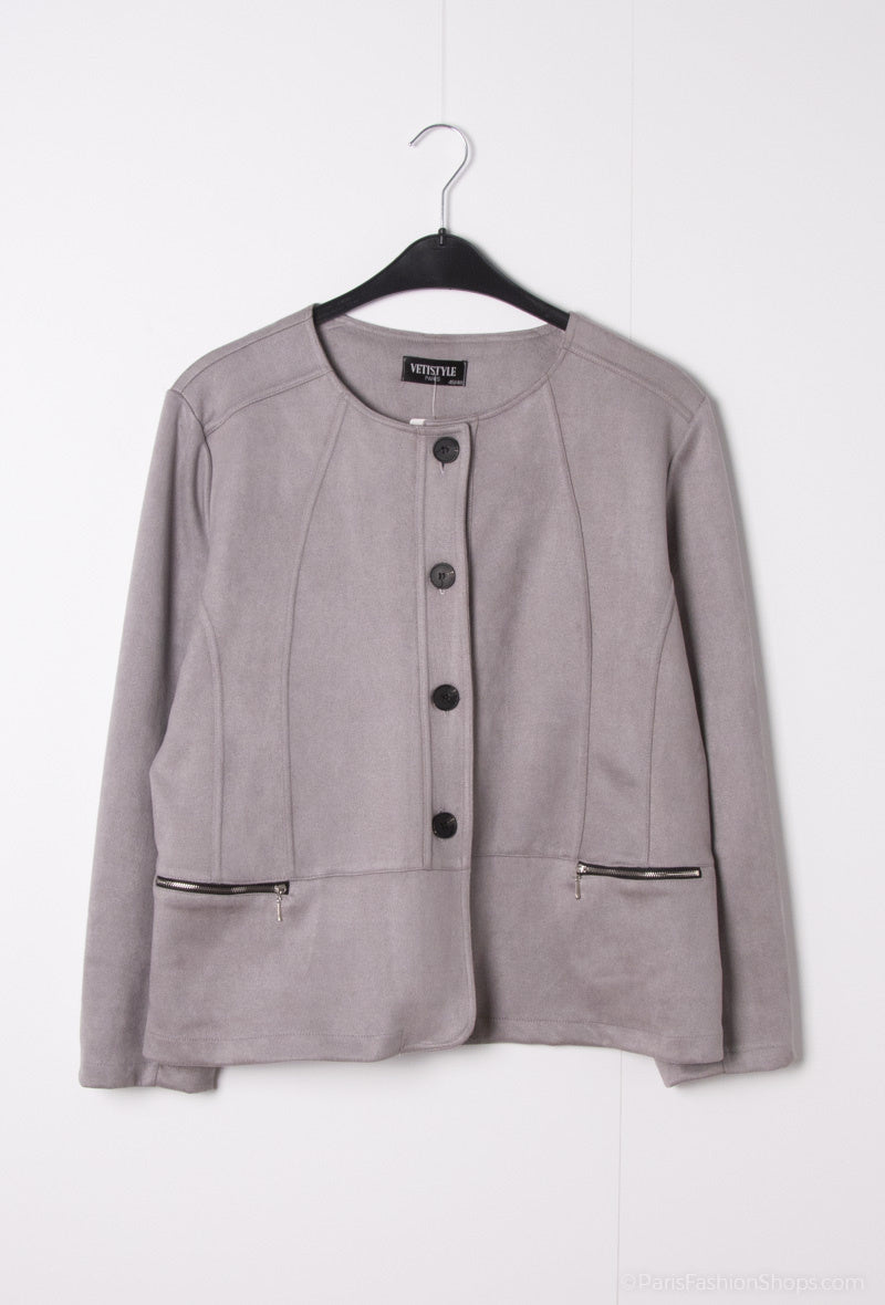 Plus Size Suede effect jacket with pocket zip