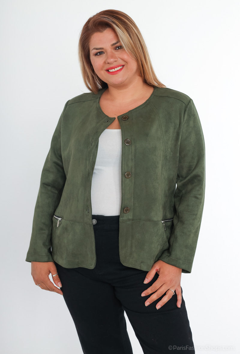 Plus Size Suede effect jacket with pocket zip