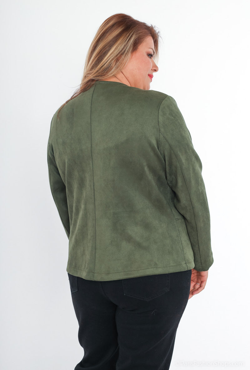 Plus Size Suede Effect Jacket with Pocket Zip