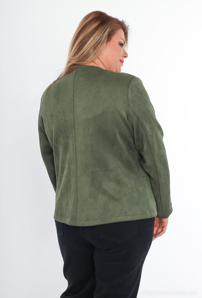 Plus Size Suede Effect Jacket with Pocket Zip