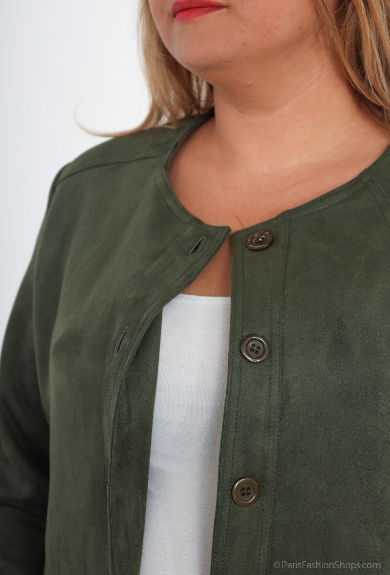 Plus Size Suede Effect Jacket with Pocket Zip