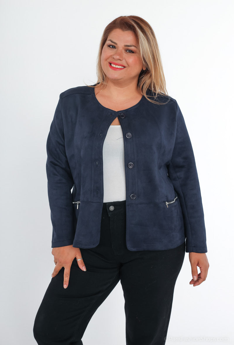 Plus Size Suede effect jacket with pocket zip
