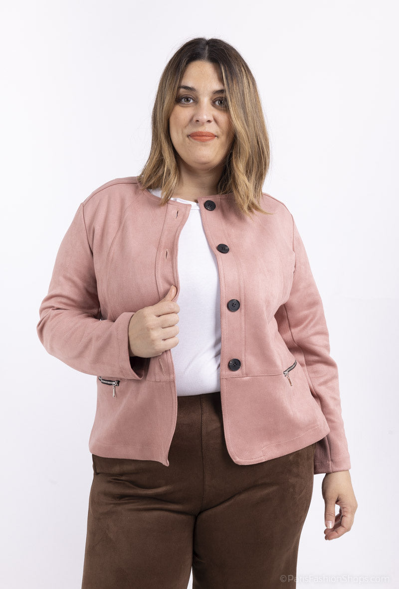 Plus Size Suede effect jacket with pocket zip