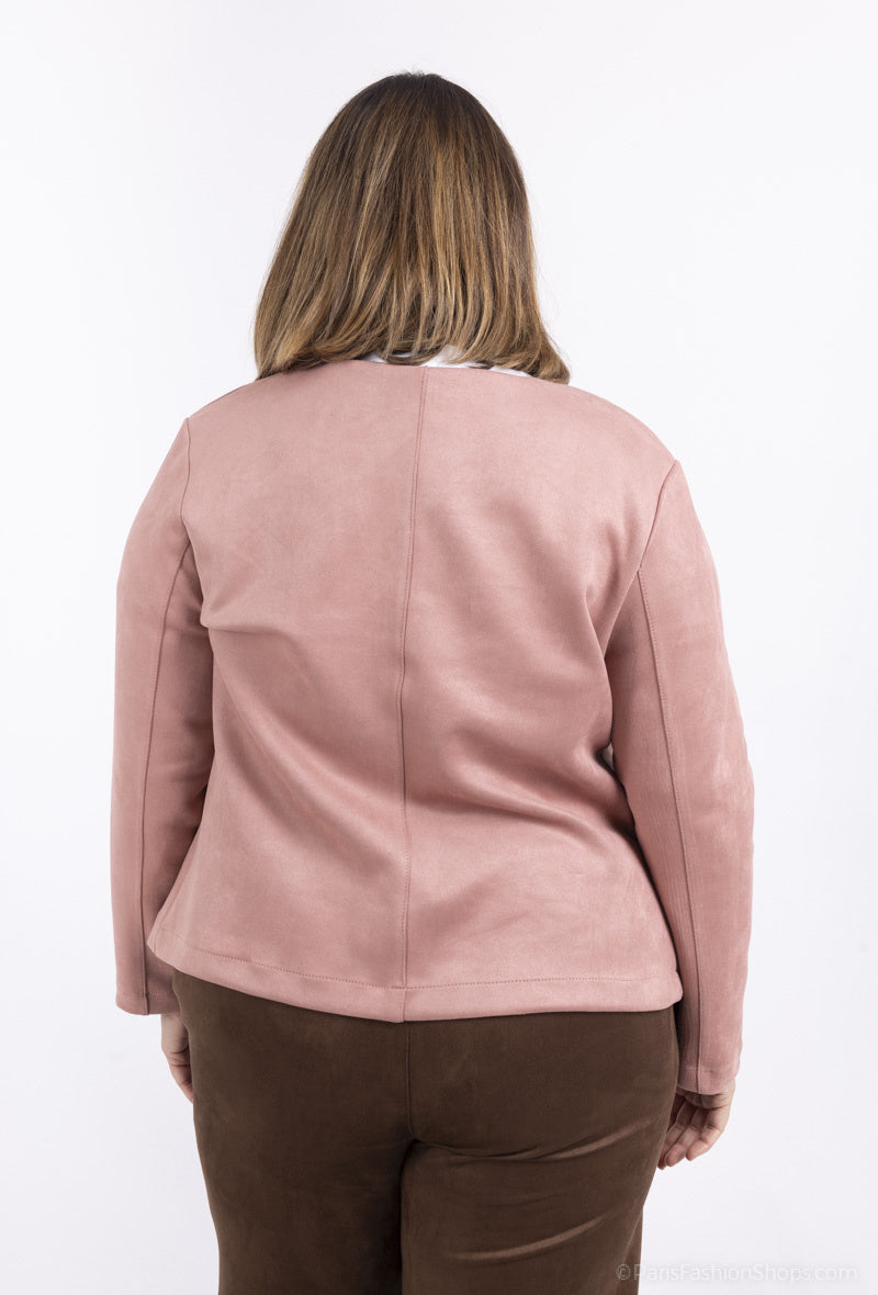 Plus Size Suede Effect Jacket with Pocket Zip