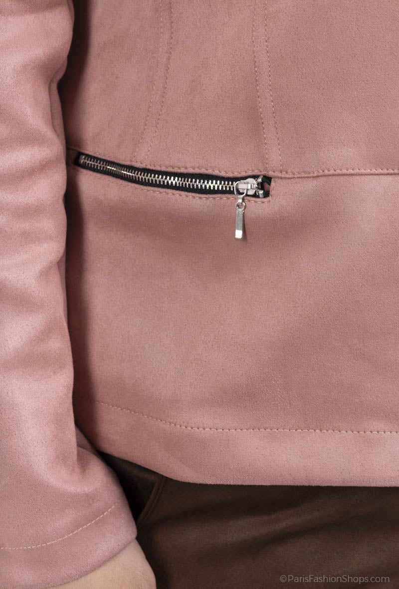 Plus Size Suede Effect Jacket with Pocket Zip