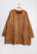 Plus Size Faux Suede Jacket med Söm