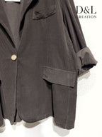 Plus Size Velvet Jacket with Gold Button