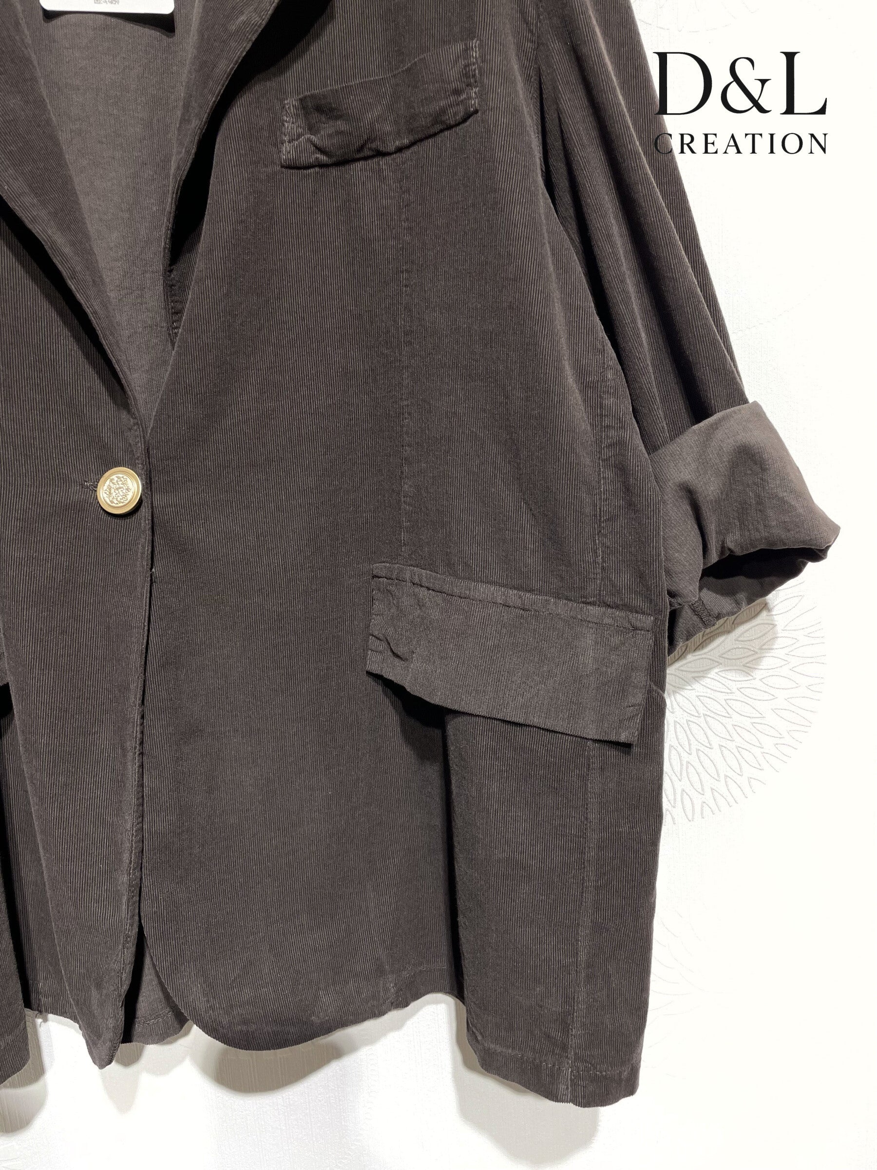 Plus Size Velvet Jacket with Gold Button