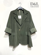 Plus Size Velvet jacket with gold button and fake pockets size 38 to 52