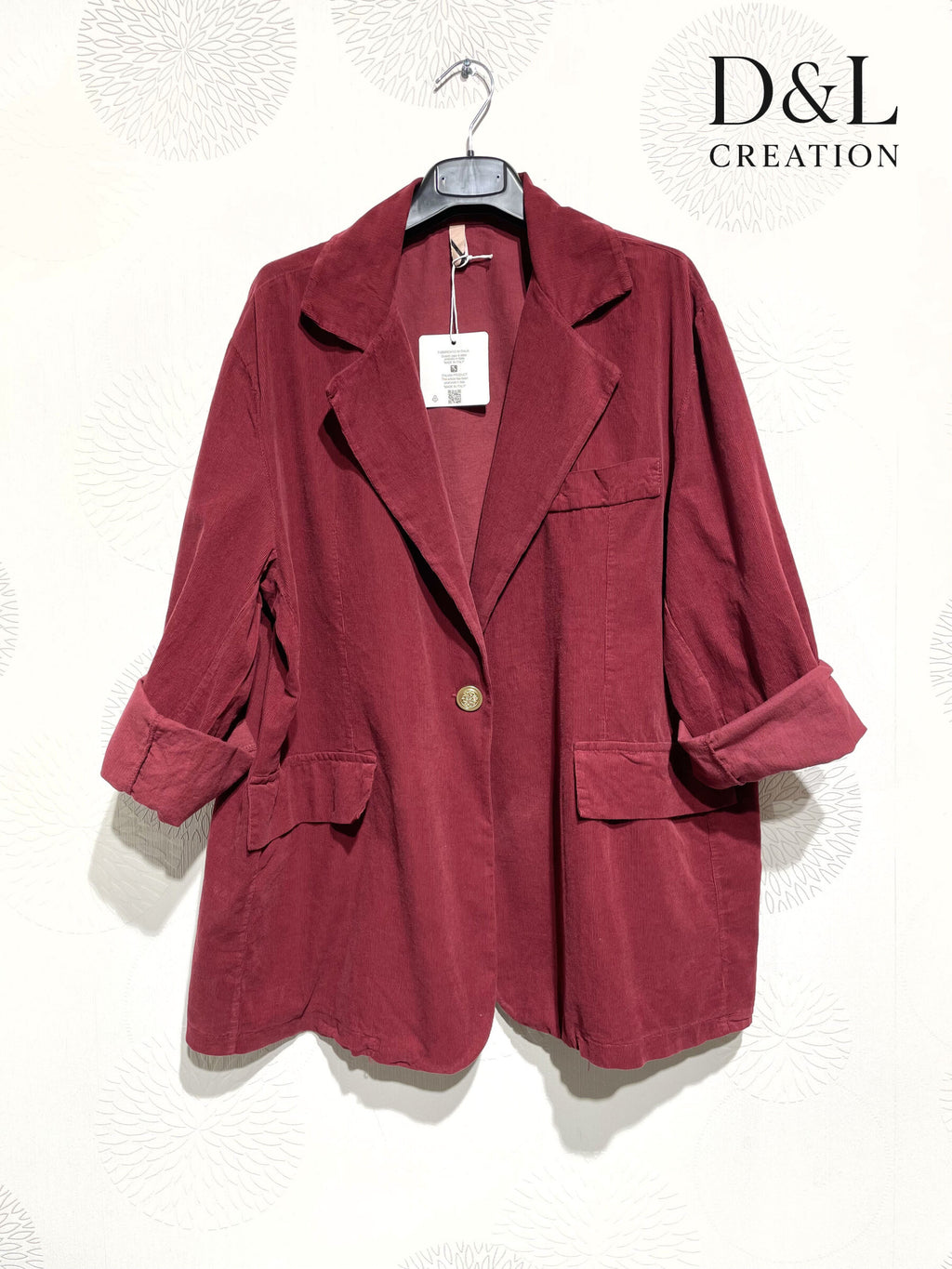Plus Size Velvet jacket with gold button and fake pockets size 38 to 52