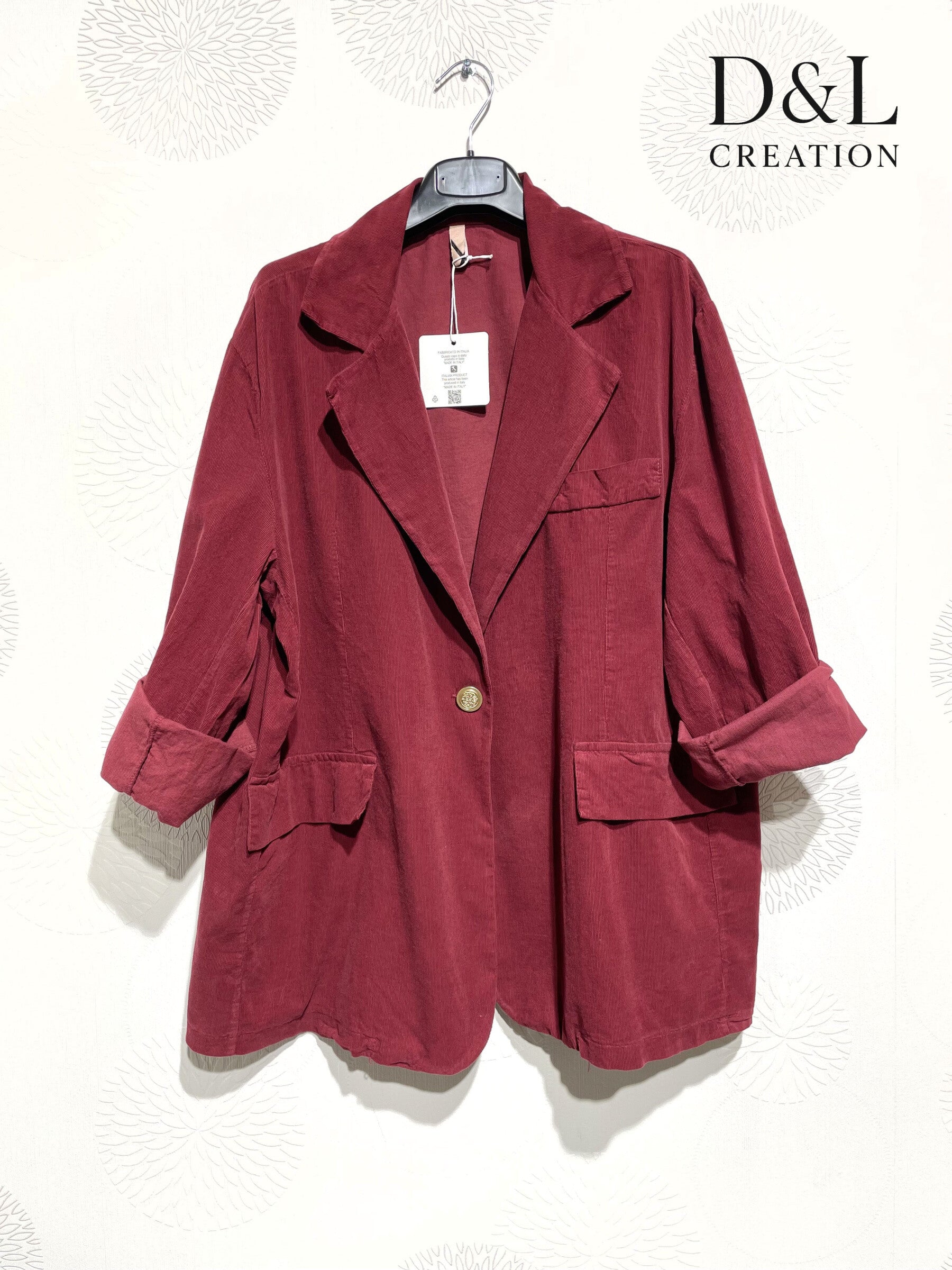 Plus Size Velvet jacket with gold button and fake pockets size 38 to 52