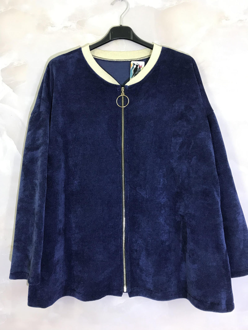 Plus Size Velvet jacket with zipper and pockets