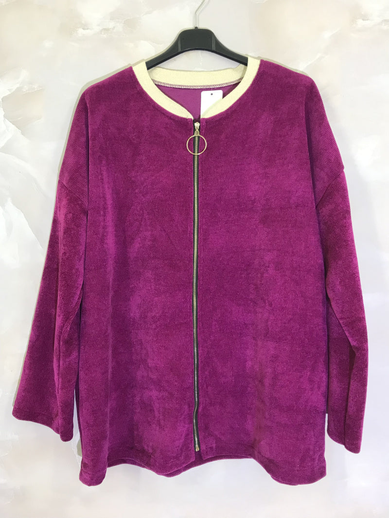 Plus Size Velvet Jacket with Zipper and Pockets