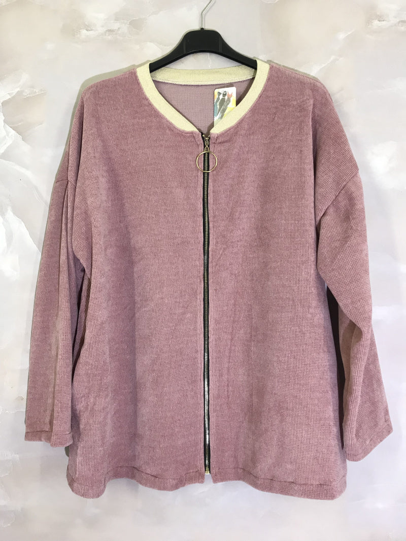 Plus Size Velvet Jacket with Zipper and Pockets