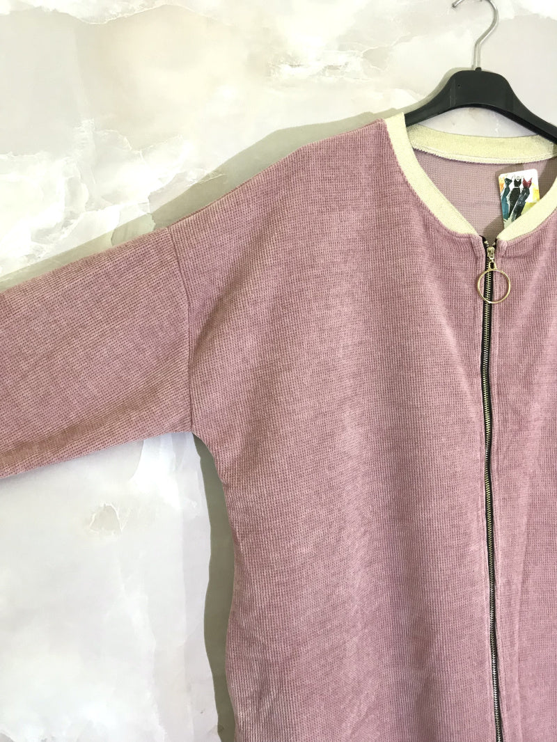 Plus Size Velvet Jacket with Zipper and Pockets