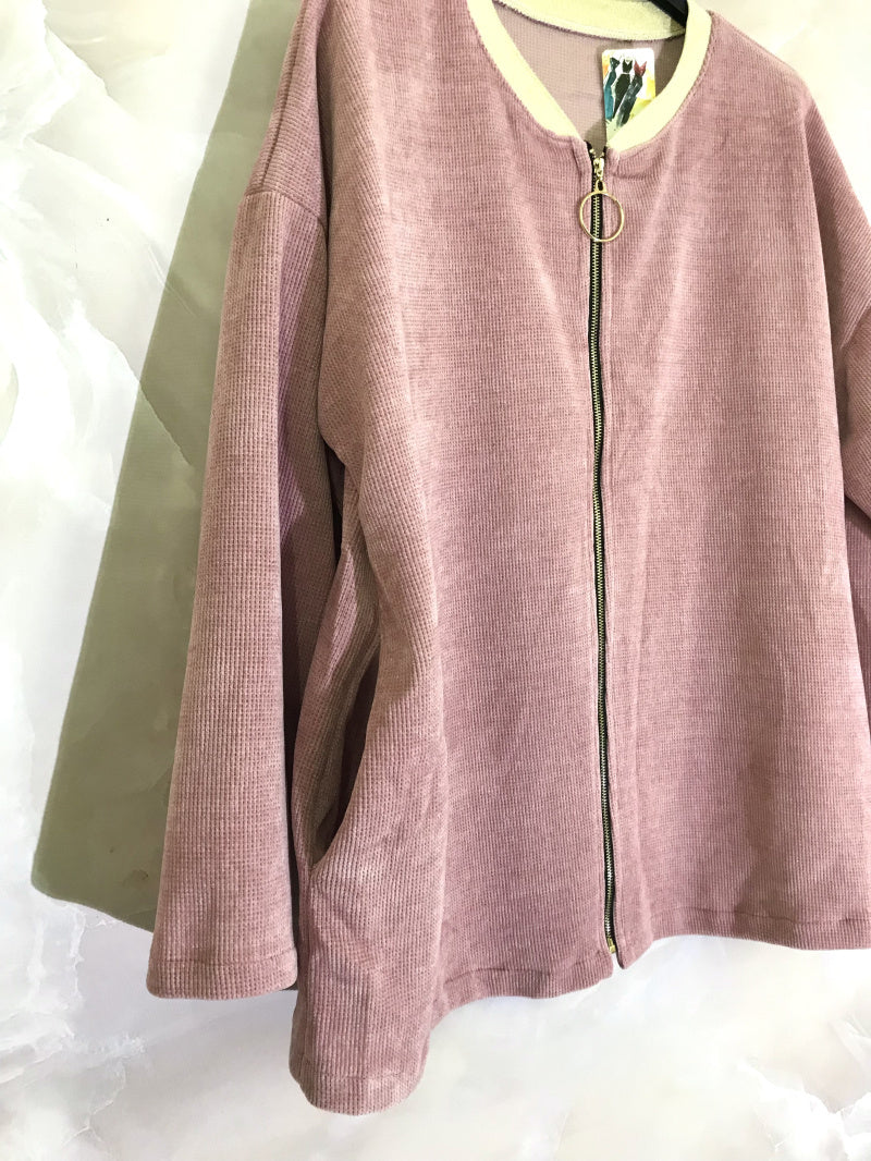 Plus Size Velvet Jacket with Zipper and Pockets