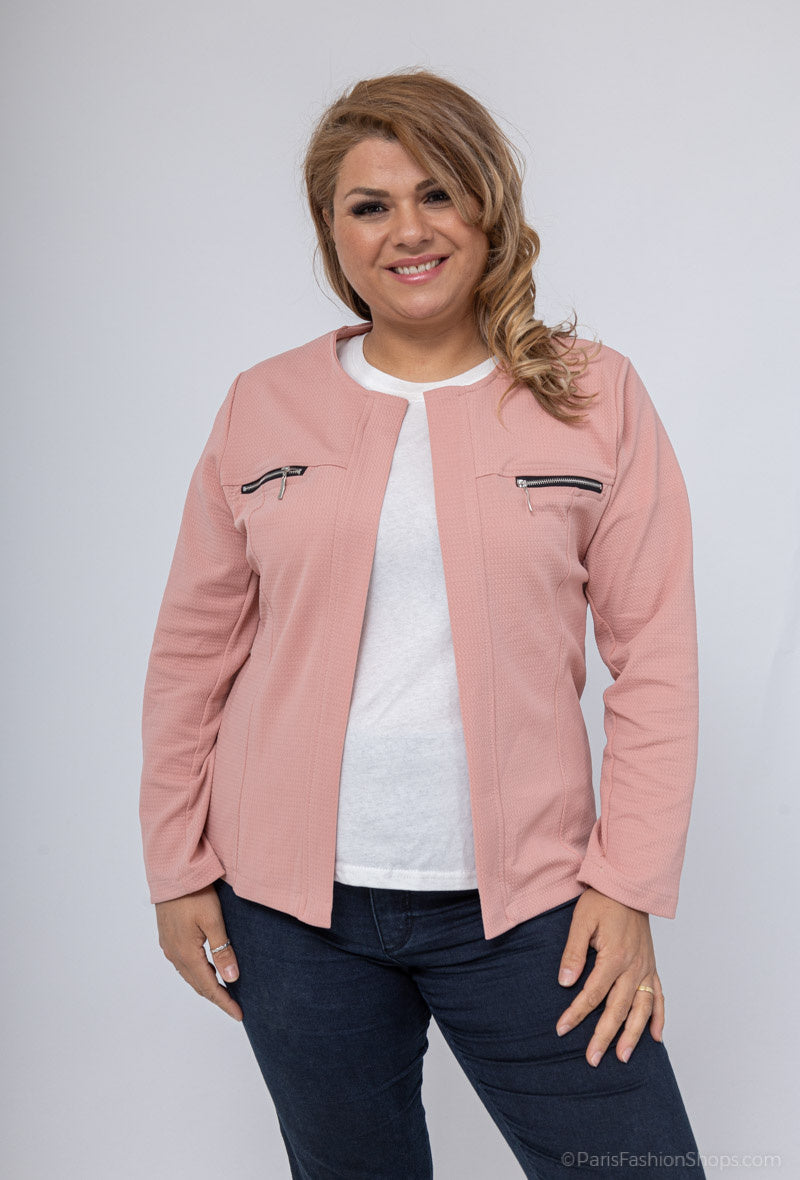 Stretch Suede Jacket med Bröstdragkedja i Stor Storlek