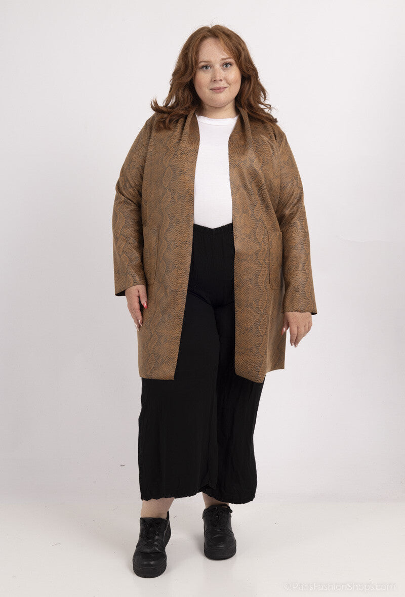 Plus Size Long suede jacket with pockets