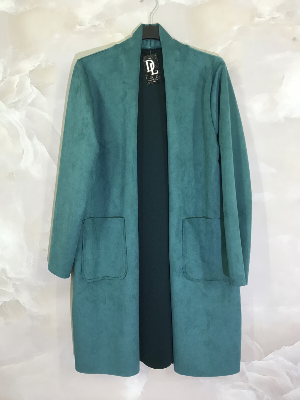 Long suede jacket with pockets i Stor Storlek