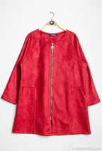 Plus Size Mid-length faux suede jacket