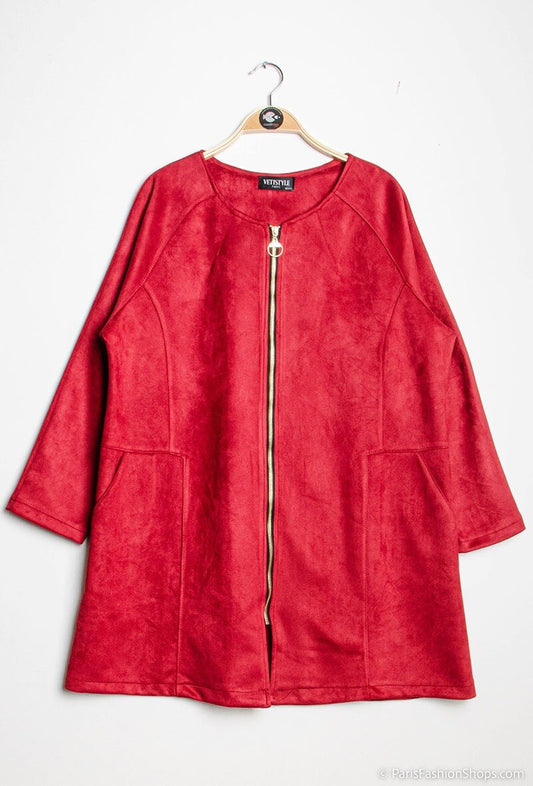 Plus Size Mid-length Faux Suede Jacket