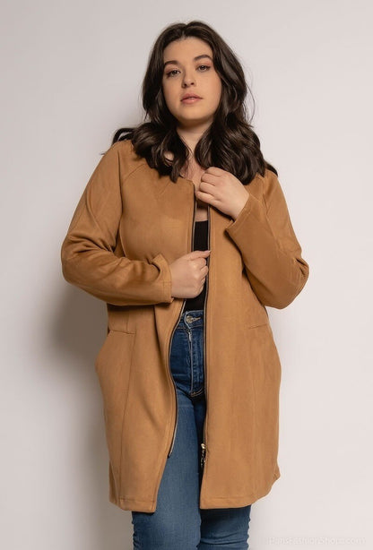 Plus Size Mid-length faux suede jacket