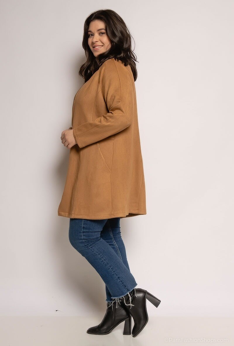 Plus Size Mid-length Faux Suede Jacket