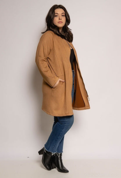 Plus Size Mid-length Faux Suede Jacket