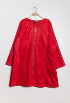 Mid-length faux suede jacket i Stor Storlek